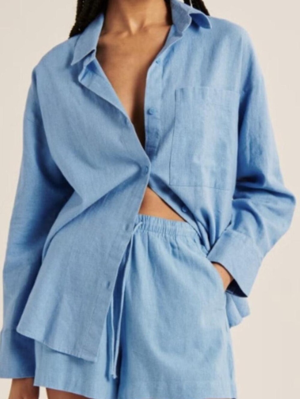 Abercrombie & Fitch Linen Sky Blue Button-Up Shirt Size XS